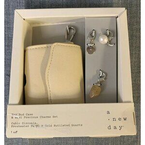 Nwt A New Day Ear Bud & Semi Precious Charm Set Case Purse - Gift Set Gift Idea